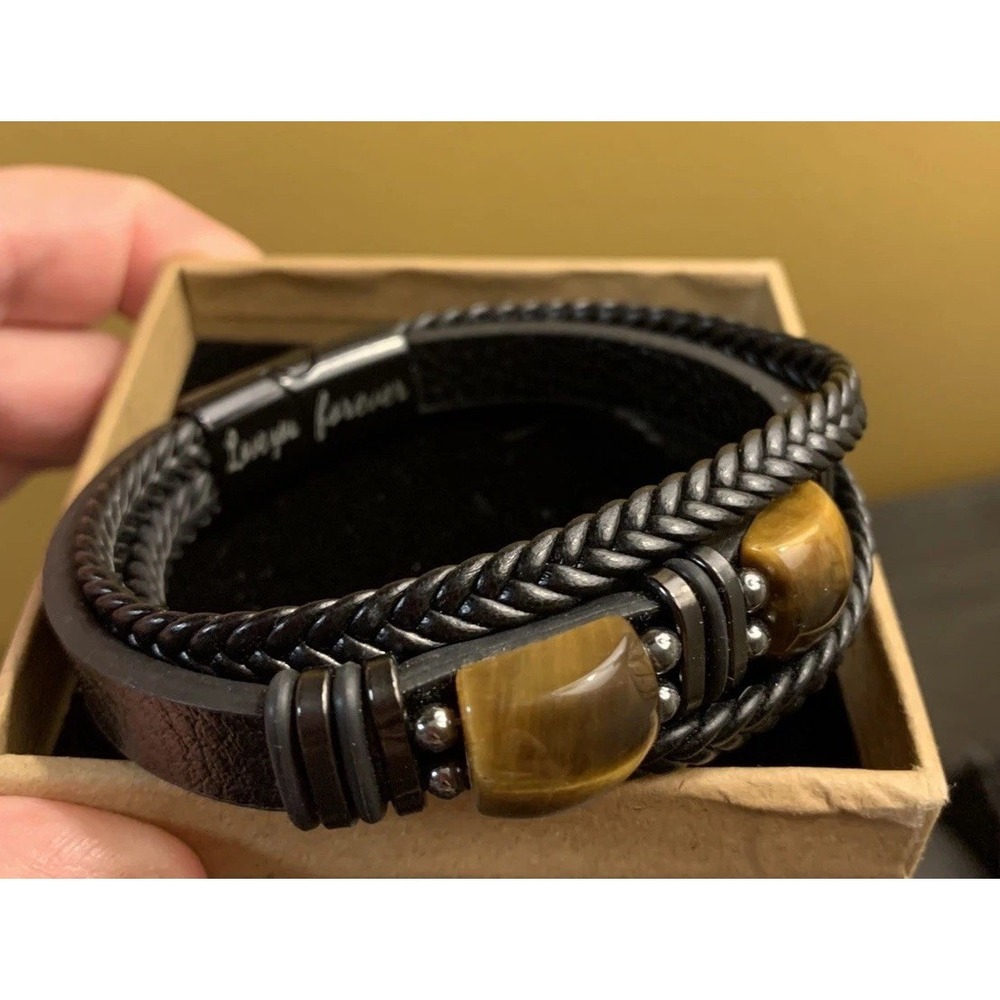 Joycuff Leather Bracelet‎ W/Tigers Eye Birthday Gift Love You Forever Bracelet